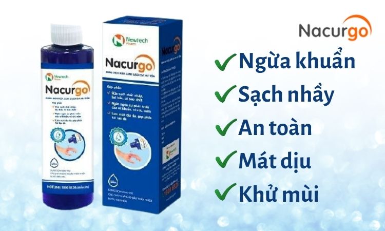 Bước 1: Rửa sạch vùng da hư tổn bằng Nacurgo chai xanh 1