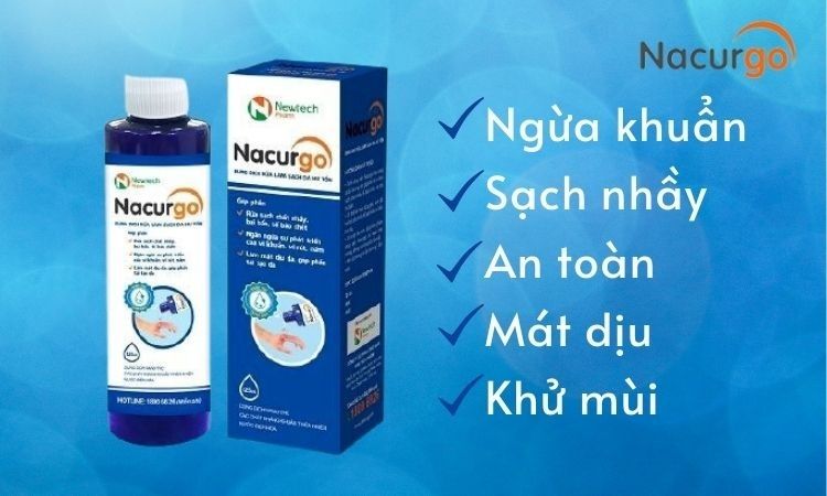 Dung dịch Nacurgo chai xanh giúp rửa sạch vùng da bỏng hiệu quả
